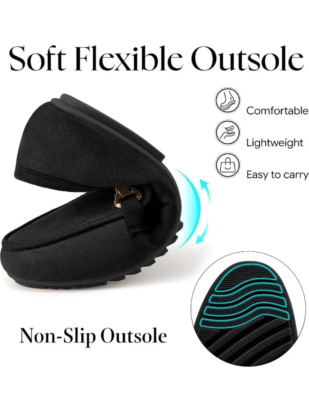Women's Black Faux Leather Comfortable Casual Moccasins Flexible Flats Shoes